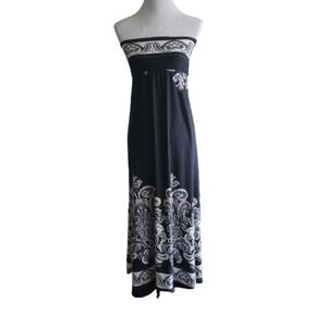 VENUS Bailey Blue Black and White Paisley Print Tube Dress